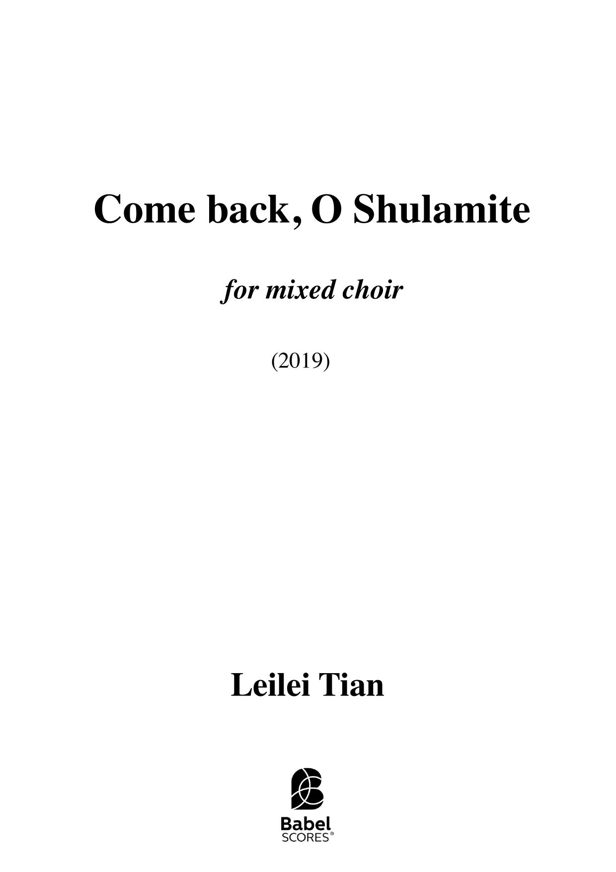 Come back, O Shulamite