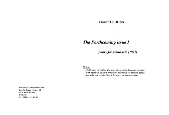 The Forthcoming Issue I